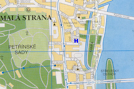 prague map with hotel Residence Nosticova location
