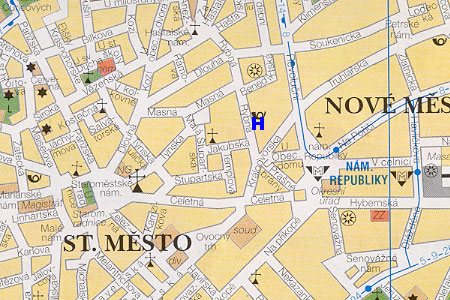 prague map with hotel Central location