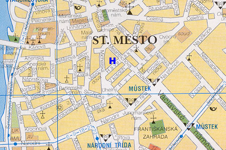 prague map with pension Corto location