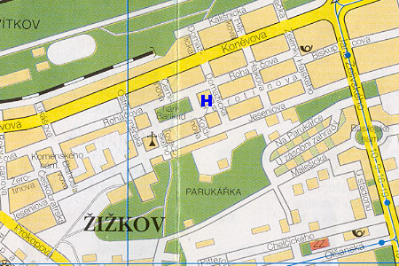 prague map with hotel Aron location