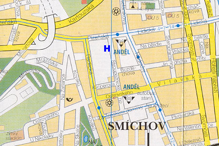 prague map with hotel Andels location