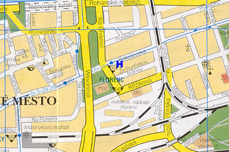 prague map with hotel Mucha location