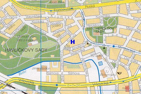 prague map with pension Kosicka location