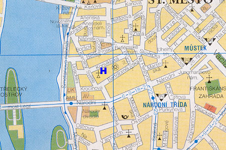 prague map with hotel Cloister Inn location