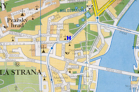 prague map with hotel U Modreho Klice location
