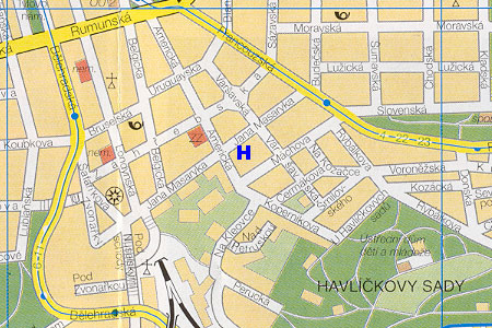 prague map with hotel Abri location