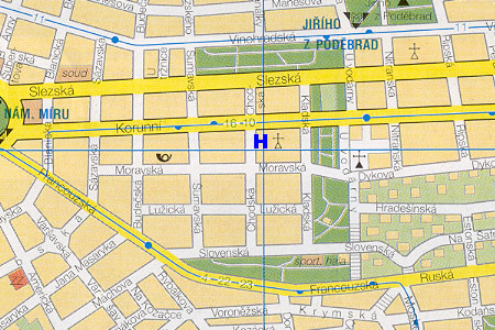 prague map with hotel Chodska location