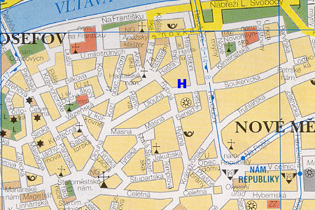 prague map with hostel Travellers location