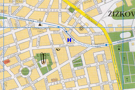 prague map with hotel Tabor location