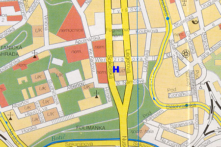 prague map with hotel City Club Prague location