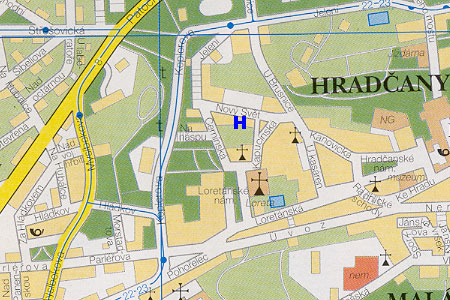 prague map with pension Guest House U Zlateho Stromu location