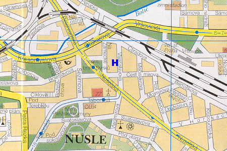 prague map with hotel Mira location