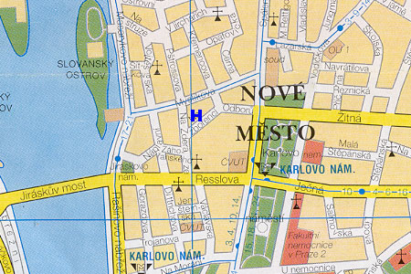 prague map with hostel Na Zborenci location