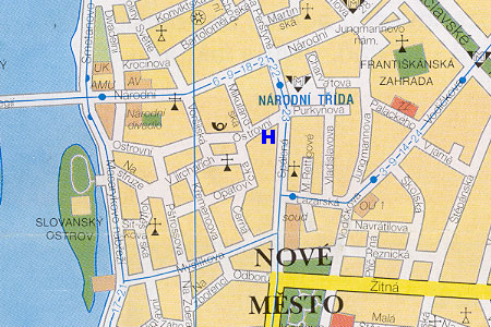 prague map with hotel Elite location