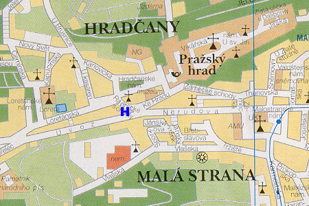 prague map with hotel Zlata Hvezda location