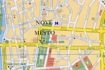 prague map with hotel Novomestsky location